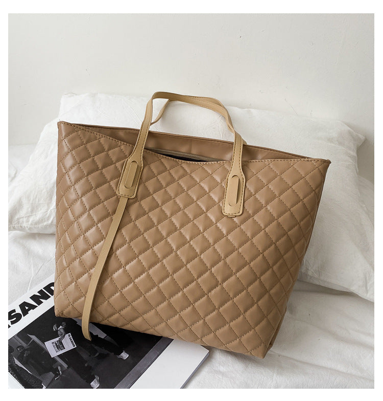 Rhombus Quilted Shoulder Tote Bag