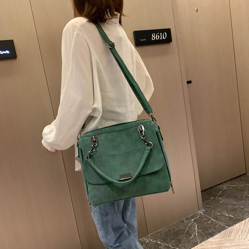 Matte Matcha Green PU Leather Boston Tote – Large-Capacity Travel Bag