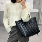 Rhombus Quilted Shoulder Tote Bag