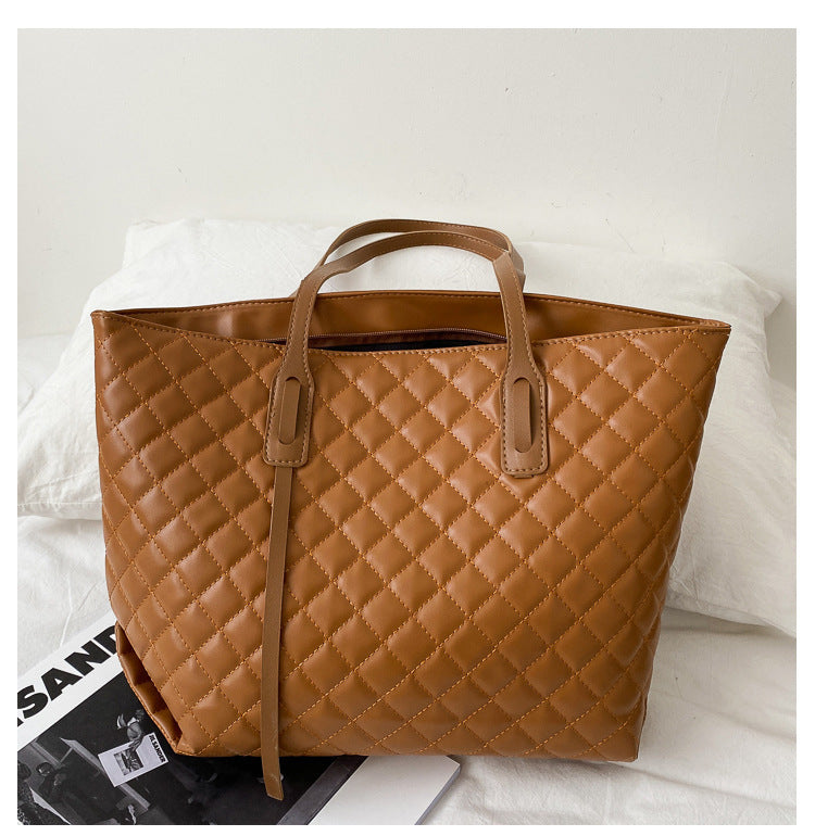 Rhombus Quilted Shoulder Tote Bag